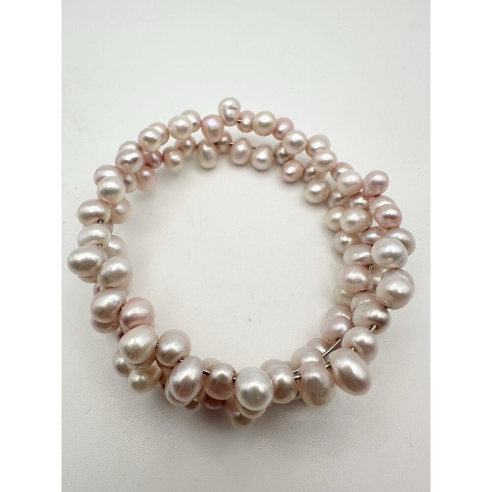 Handmade Pink Freshwater Pearl Memory Wire Bracelet